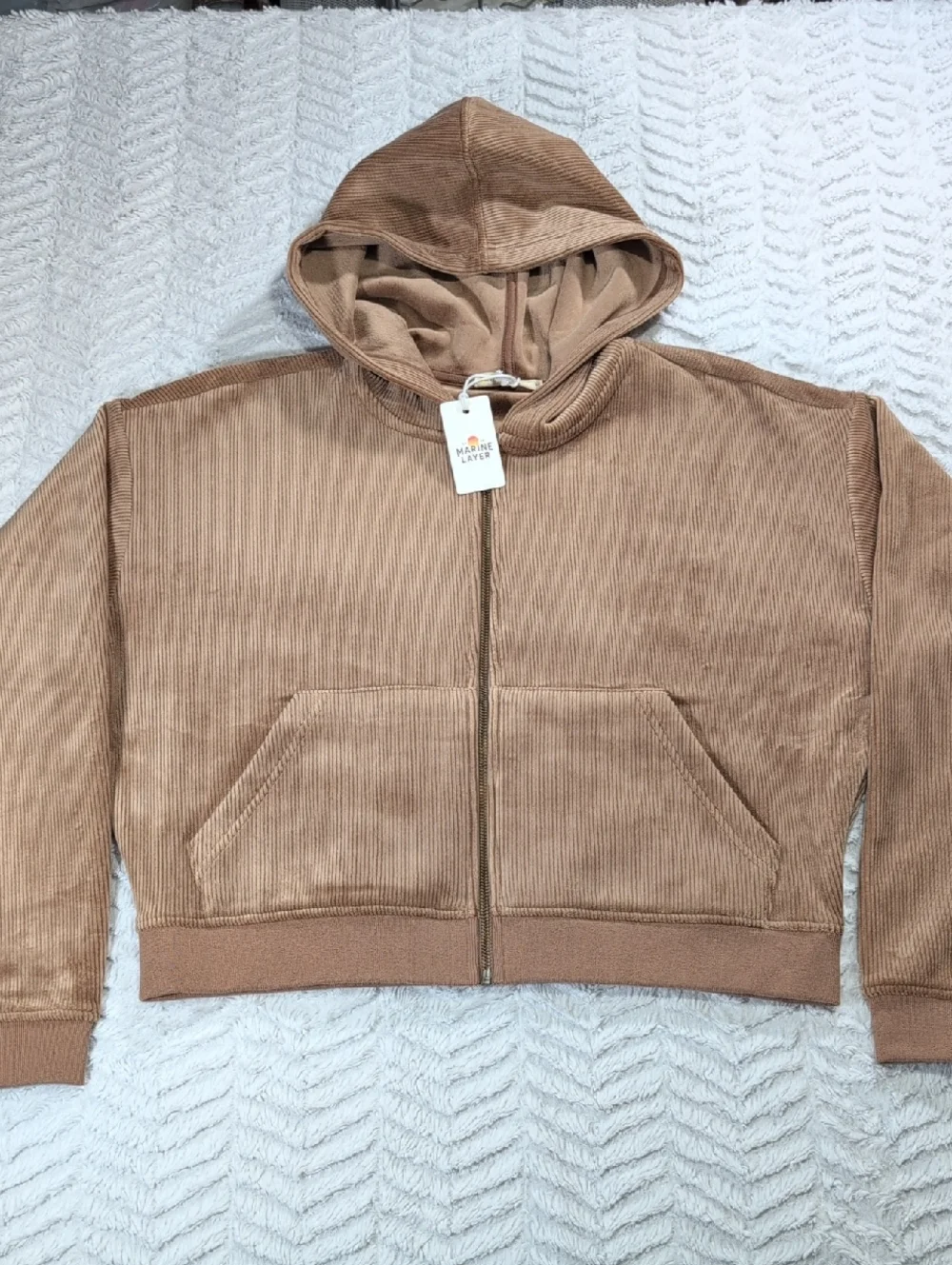 538. Marine Layer Velour Corduroy Zip Up Hoodie | Color: Toffee - Picture 10 of 10